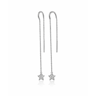 Silver Grace White Topaz Star Threader Drop Earrings