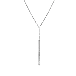Silver Kara White Topaz Lariat Bar Necklace