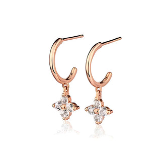 Rose Gold Plated Silver Fleur White Topaz Creole Earrings