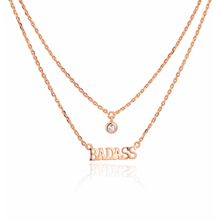 Rose Gold Plated Silver Badass White Topaz Double Layer Necklace