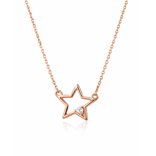 Rose Gold Plated Silver Faith White Topaz Star Outline Necklace