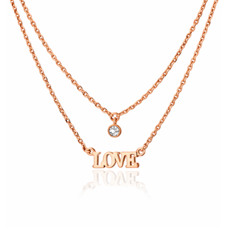 Rose Gold Plated Silver Grace White Topaz Love Double Layer Necklace