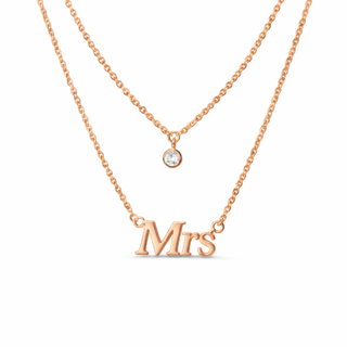 Rose Gold Plated Silver White Topaz 'Mrs' Double Layer Necklace