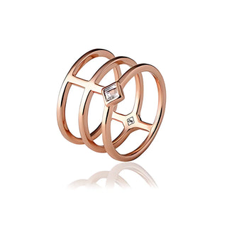 Rose Gold Plated Silver Alexa White Topaz Triple Band Ring