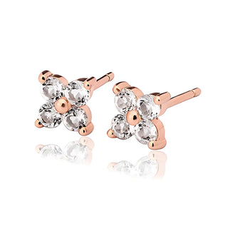 Rose Gold Plated Silver White Topaz Fleur Stud Earrings