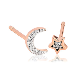 Rose Gold Plated Silver Grace White Topaz Moon & Star Stud Earrings