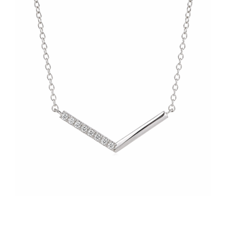 Silver Kara White Topaz Chevron Bar Necklace