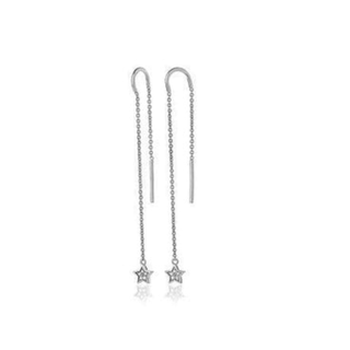 Lucinda King Silver Star Drop Chain Threader Earrings