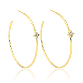 Gold Plated Silver Large Fleur White Topaz Hoop Earrings