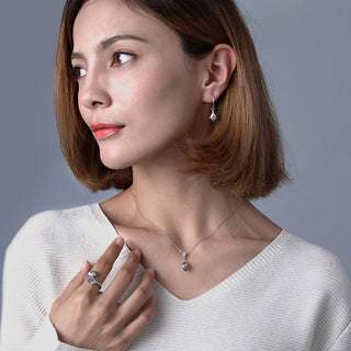 Fei Liu Silver Magnolia Cats Eye Hook Earrings