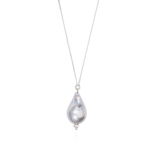 Silver Long Baroque Pearl Pendant