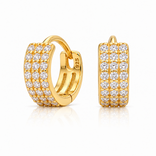 Gold Plated Silver Mini Wide CZ Huggie Hoops