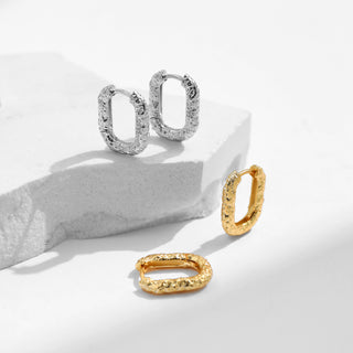 Silver Molten Rectangular Hoop Earrings