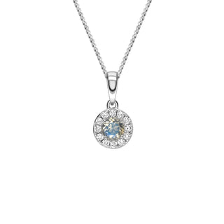 9ct White Gold Moonstone & Diamond Cluster Pendant