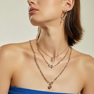 Silver Stud Link Charm Necklace | N048-06H