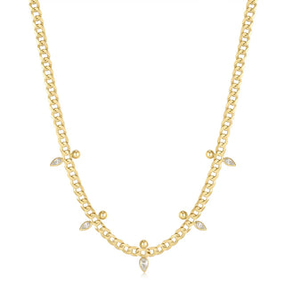 Gold Curb Chain Sparkle Point Necklace | N053-07G