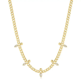 Gold Curb Chain Sparkle Point Necklace | N053-07G