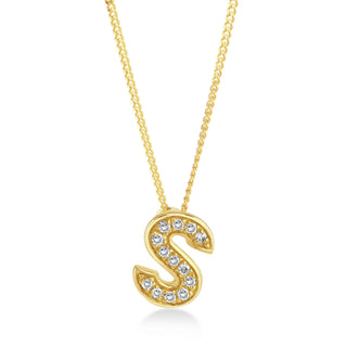 9ct Yellow Gold Diamond Set Initial S Necklace