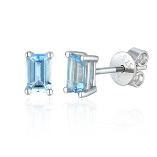 9ct White Gold Aquamarine Rectangular Stud Earrings
