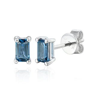 9ct White Gold 0.80ct London Blue Topaz Rectangle Stud Earrings