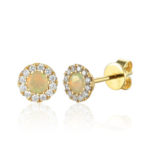 9ct Yellow Gold Opal & Diamond Cluster Stud Earrings