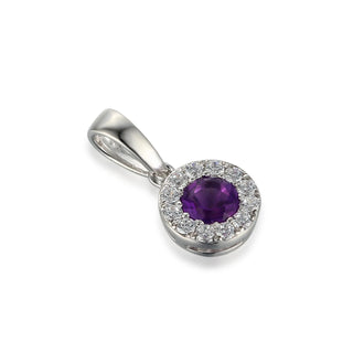 9ct White Gold Amethyst & Diamond Round Cluster Pendant
