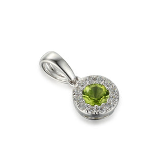 9ct White Gold Peridot & Diamond Round Cluster Pendant