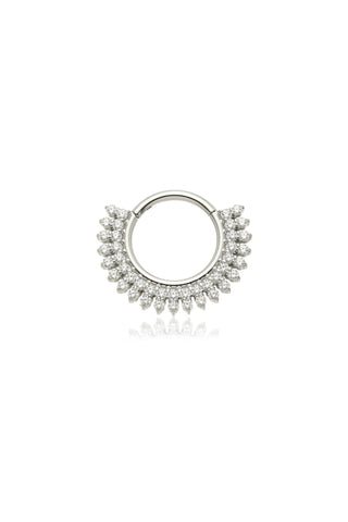 Silver nose ring with gemstones on a white background