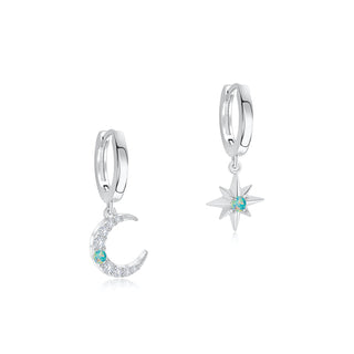 Star & Moon Opal Detail Hoop Earrings