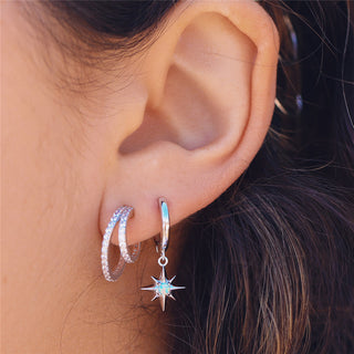 Star & Moon Opal Detail Hoop Earrings
