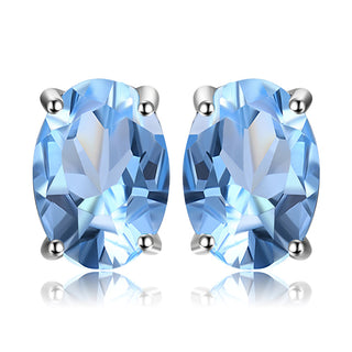 Silver Oval Blue Topaz Stud Earrings