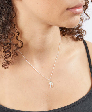 Silver CZ Initial 'B' Pendant | Personalised Initial Necklace