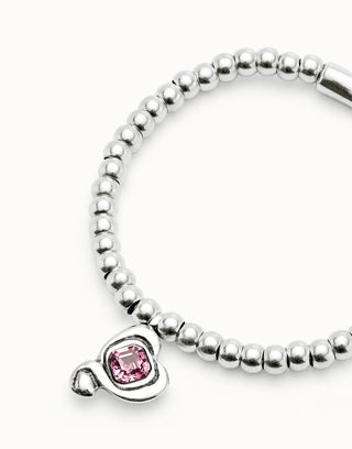 Unode50 Ser Expresiva Pink Crystal Heart Beaded Bracelet