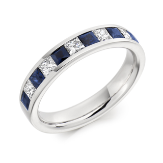 Platinum 0.67ct Sapphire & 0.50ct Diamond Channel Set Half Eternity Ring