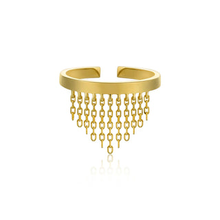 Gold bracelet with chain fringe on a white background