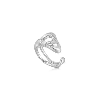 Silver Twisted Wave Wide Adjustable Ring | R050-02H