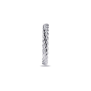 Silver twisted ring on a white background