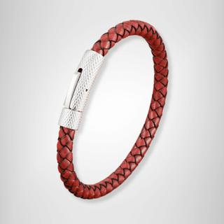 Red Leather Hammered Clasp Bracelet