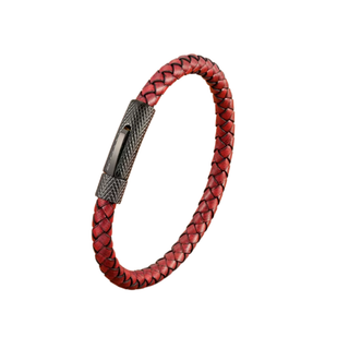 Red braided bracelet with a silver clasp on a white background