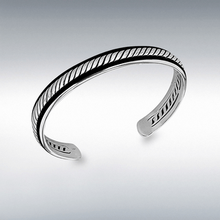 Silver Twist and Black Leather Bangle