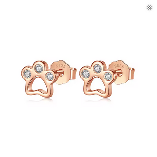 Rose Gold Tone CZ Paw Print Stud Earrings