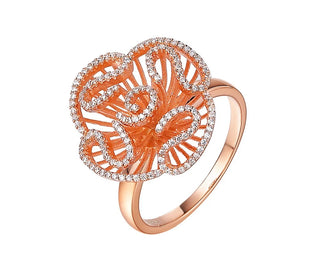 Rose Gold Plated Silver Cascade CZ Rose Stud Ring