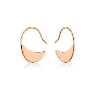 A pair of rose gold plated sterling silver hook earrings with a geometric design.