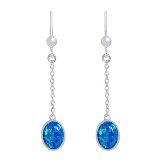 Silver Created Opal Chain Drop Earrings