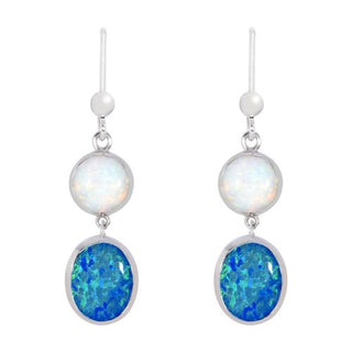 Silver Created Opal Drop Earrings
