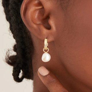 Ania Haie Gold Plated Silver Pearl Drop Sparkle Huggie Hoop Earrings