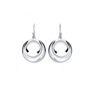 Silver Double Circle Drop Earrings