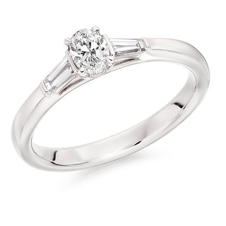 Platinum Oval & Tapered Baguette Diamond Trilogy Ring