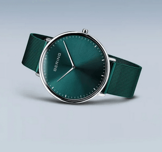 Bering Ultra Slim Green Watch | 19739-808 | Dark Green Mesh Watch