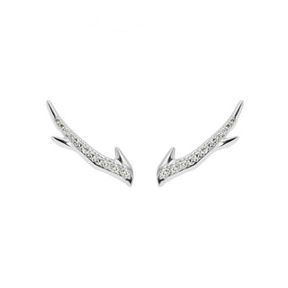 silver branch shaped stud earring set with diamonds